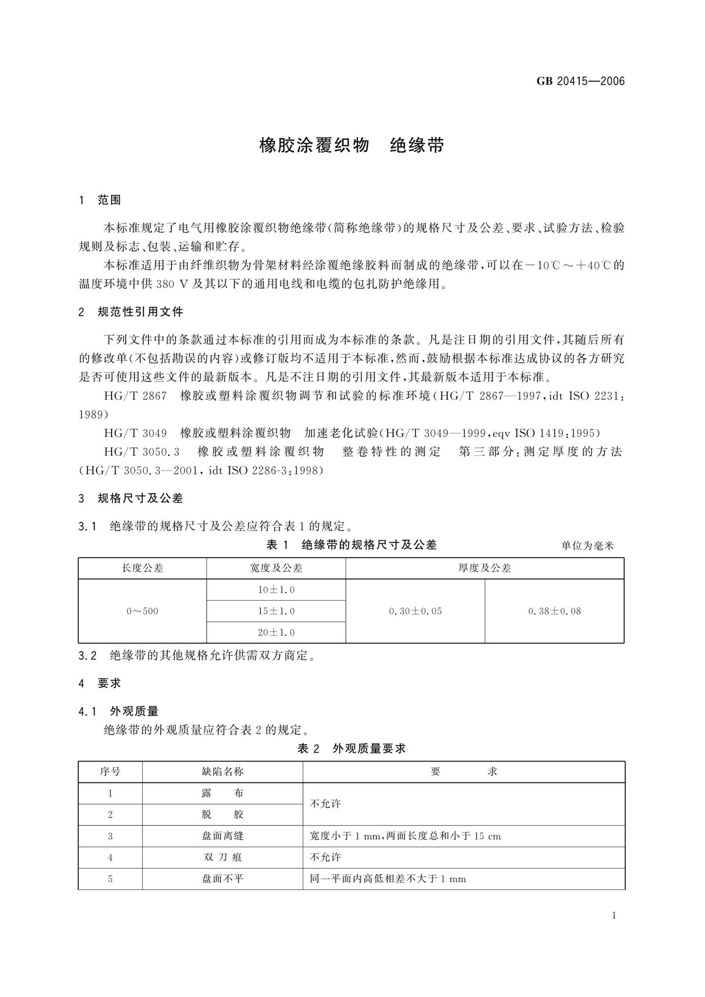 阅读-GB20415-2006：橡胶涂覆织物绝缘带